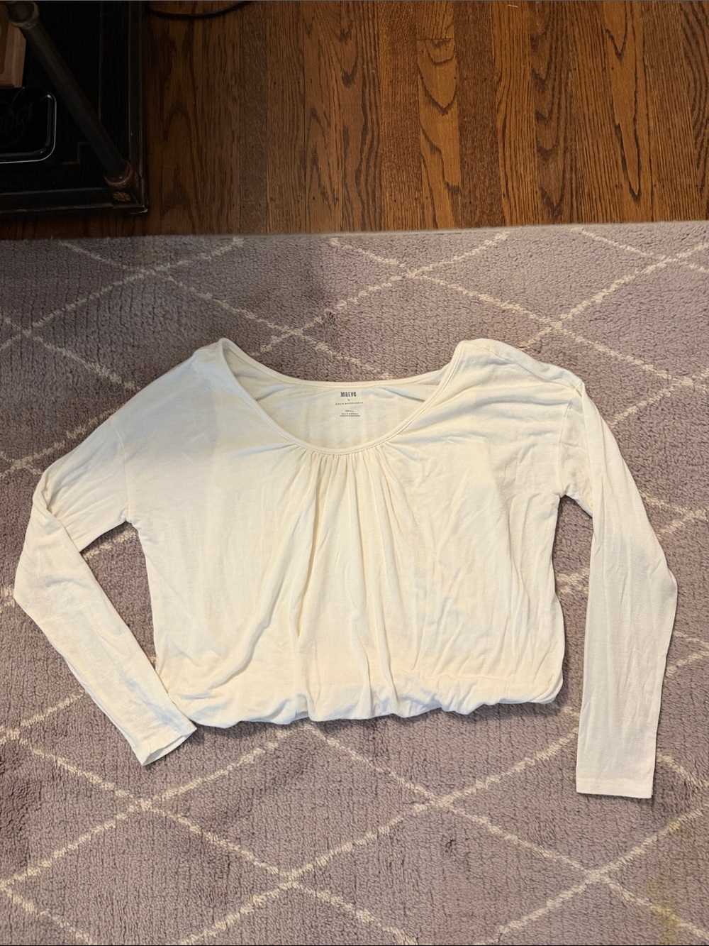 Maeve Cream Long-Sleeve Gathered Scoop Neck Top